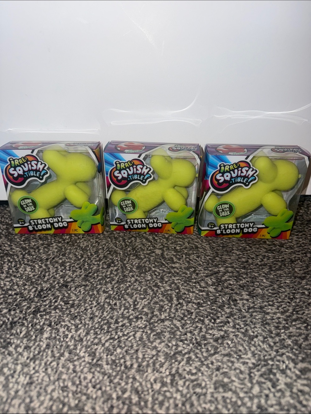 Stretchy B'loon Dog Kids Toy - Glow-In-The-Dark Yellow LOT OF 3